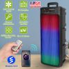 Portable Wireless Party Speaker Dual 8in Colorful Lights DJ PA System with TWS Function FM Radio USB MMC Card Reading Aux In Recording Function Wirele