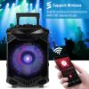 KOCASO Wireless Speaker Portable PA Karaoke System with 12" Subwoofer FM Radio Wired Microphone w/ DJ Lights FM Remote Control