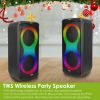 Portable Wireless Party Speaker with 7 Colorful Lights Remote Control Party Speaker with TWS Function FM Radio USB MMC Card Reading Aux In Recording F