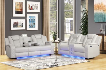 Benz LED & Power Recliner 2 PC Made With Faux Leather in Ice