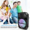 KOCASO Wireless Speaker Portable PA Karaoke System with 12" Subwoofer FM Radio Wired Microphone w/ DJ Lights FM Remote Control