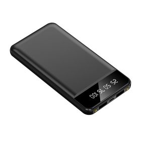 10000mAh Power Bank Portable Ultra Slim Charger External Battery Pack with 2 USB Output Ports Charging Cable LED Flashlight Compatible with IOSPhone 1 (Option: Black)