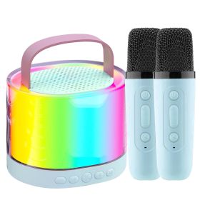 Mini Karaoke Machine With 2 Wireless Microphones Portable Karaoke Set for Kids Adults with RGB Lights Magic Sounds Echo Effect Gift for Boys Girls (Option: Blue)