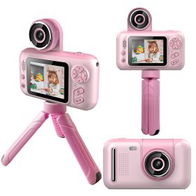 Kids Digital Camera with Flip Lens Children Video Camcorder Christmas Toy Birthday Gifts with Tripod 2.4in Screen 32G MMC Card for 3-10 Year Old Boys (Option: Pink)