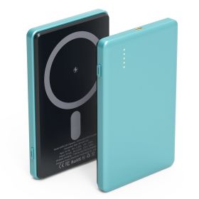 2 In 1 5000mAh 8MM Slim MagSafe Wireless Power Bank PD20W Magnetic Fast Charger Portable Phone Charger Fit for IOS Phone 15 14 13 12 Series And More (Option: Cyan)
