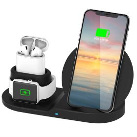 Wireless Charger 10W Fast Charging Station For iPhone Apple iWatch Series 5/4/3/2/1 AirPods Fit For iPhone 11/11Pro/XS/XR/MAX/X/8 Plus/8 Samsung Galax (Option: BLK)