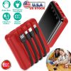 10000mAh Portable Charger Power Bank External Battery Pack w/ 4 Built-in Cables w/ LED Flashlight