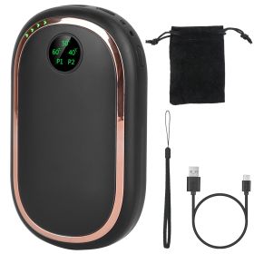 Rechargeable Hand Warmer Electric Hand Heater Portable Reusable Pocket Warmer Power Bank with Digital Display Sunset Light 3 Levels Double-sided Heati (Option: Black)