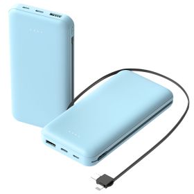 10000mAh Power Bank Portable Phone Charger External Battery Pack with LT & Type-C Double-ended Cable Type-C USB Cable Fit For IOSPhone 14 Android And (Option: Blue)