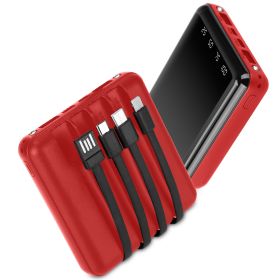 10000mAh Portable Charger Power Bank External Battery Pack w/ 4 Built-in Cables w/ LED Flashlight (Option: Red)