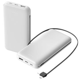 10000mAh Power Bank Portable Phone Charger External Battery Pack with LT & Type-C Double-ended Cable Type-C USB Cable Fit For IOSPhone 14 Android And (Option: White)