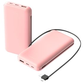 10000mAh Power Bank Portable Phone Charger External Battery Pack with LT & Type-C Double-ended Cable Type-C USB Cable Fit For IOSPhone 14 Android And (Option: Pink)