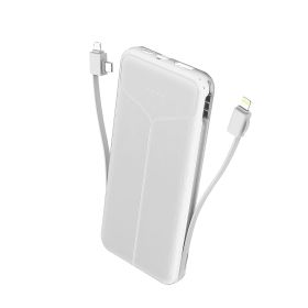10000mAh Power Bank Portable Charger with US Plug 2 Built-in Cables External Battery Pack with 4 Ouputs 3 Inputs Fit For IOS Phone 14 Android And More (Option: White)