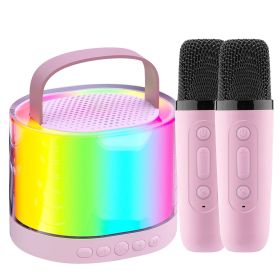 Mini Karaoke Machine With 2 Wireless Microphones Portable Karaoke Set for Kids Adults with RGB Lights Magic Sounds Echo Effect Gift for Boys Girls (Option: Pink)