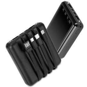 10000mAh Portable Charger Power Bank External Battery Pack w/ 4 Built-in Cables w/ LED Flashlight (Option: Black)