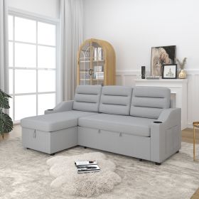 MH83.5" Convertible Sleeper Combo Sofa, Convertible Sofa Bed Polyester Pullout Bed with Storage Recliner and Cup Holder for Living Room, Tight Spaces (Color: as Pic)