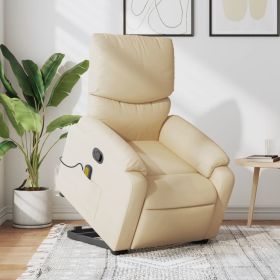Stand up Massage Recliner Chair Cream Fabric (Color: Cream)
