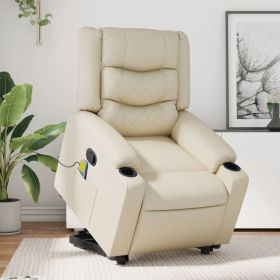 Stand up Massage Recliner Chair Cream Faux Leather (Color: Cream)