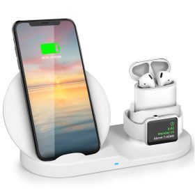 Wireless Charger 10W Fast Charging Station For iPhone Apple iWatch Series 5/4/3/2/1 AirPods Fit For iPhone 11/11Pro/XS/XR/MAX/X/8 Plus/8 Samsung Galax (Option: WHT)